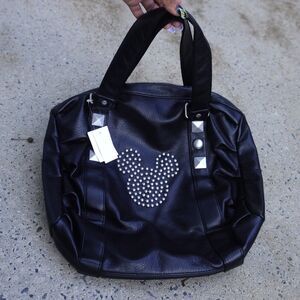 Disney NWT Black Faux Leather Studded Mickey Mouse Tote Bag Handbag